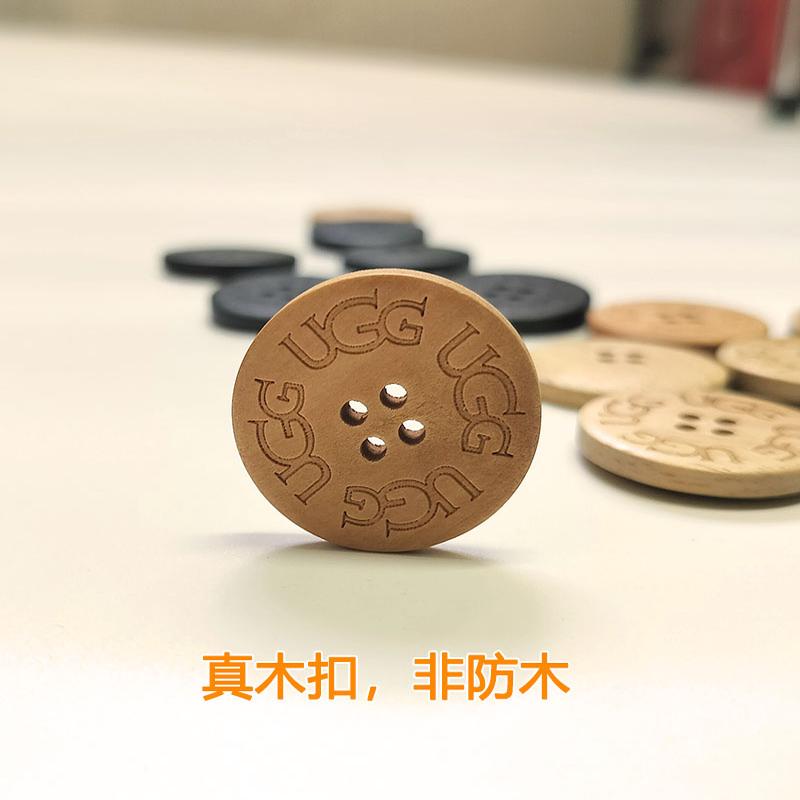高档 雪地靴黑色咖啡纯木头大衣扣3cm 纽扣非塑胶