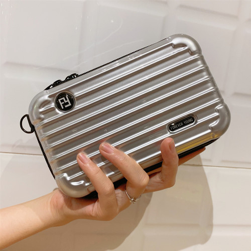 ins百搭网红小方包迷你硬壳银色