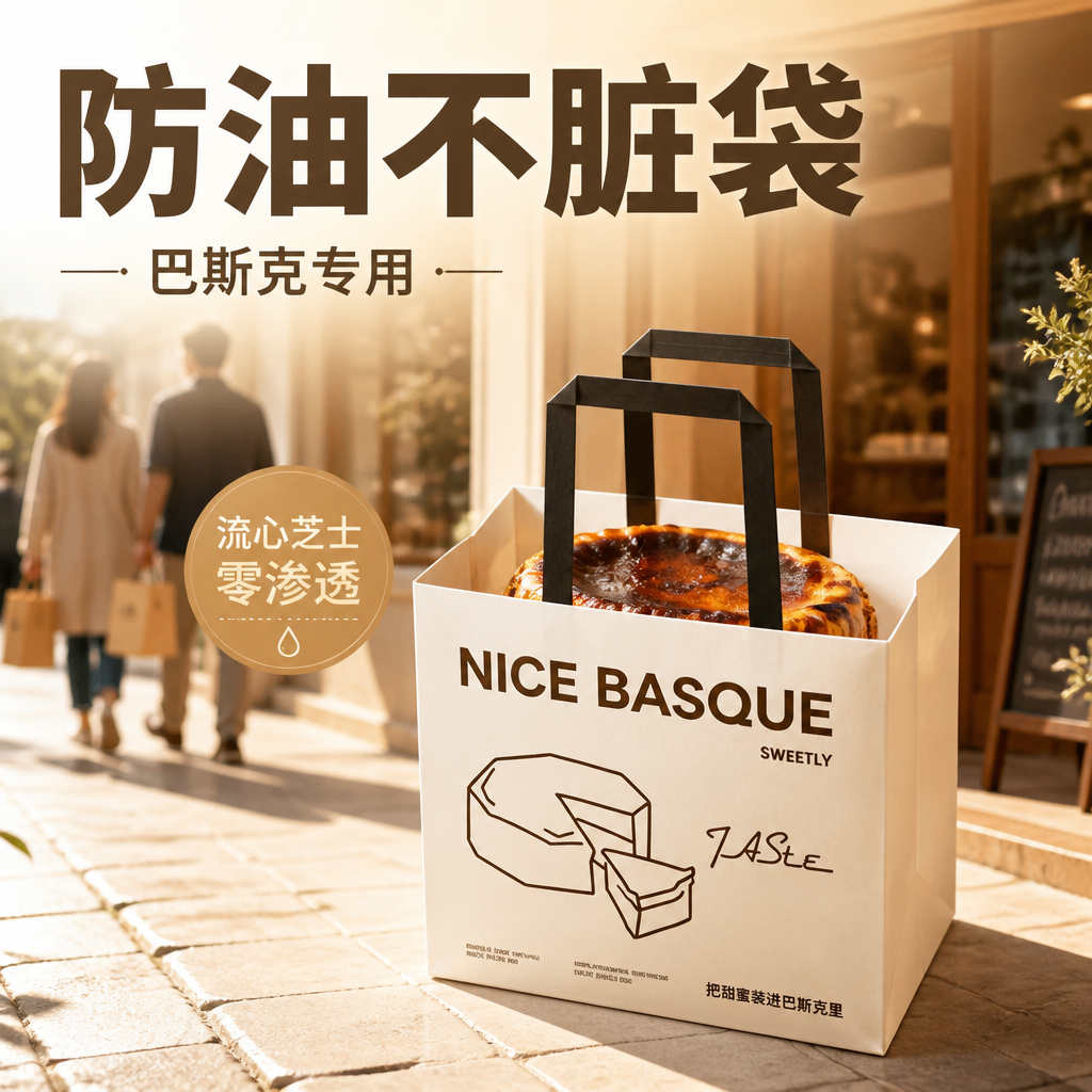 定制巴斯克蛋糕手提袋防油牛皮纸甜品店外带包装烫金加厚一件起订