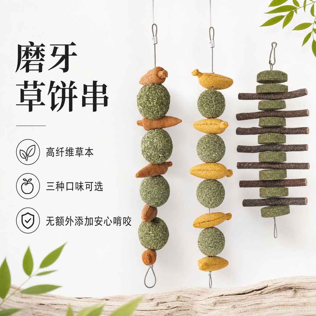 牛宠兔子磨牙草串饼棒苹果枝仓鼠豚鼠荷兰猪龙猫果蔬零食磨牙玩具