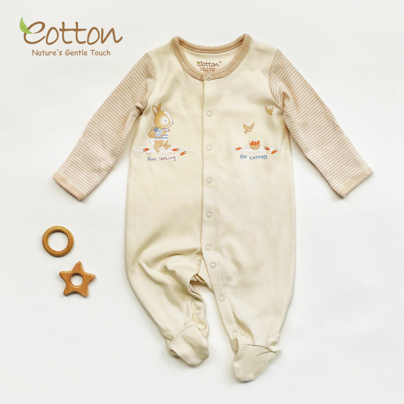 eotton彩棉婴儿包脚连体衣秋冬季