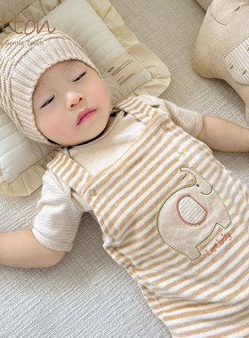 eotton婴儿吊带连体衣彩棉宝宝背带工装裤秋冬新生儿保暖连身衣服