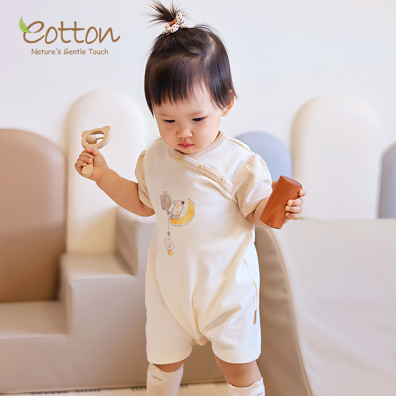 eotton彩棉婴儿连体衣短爬春秋款