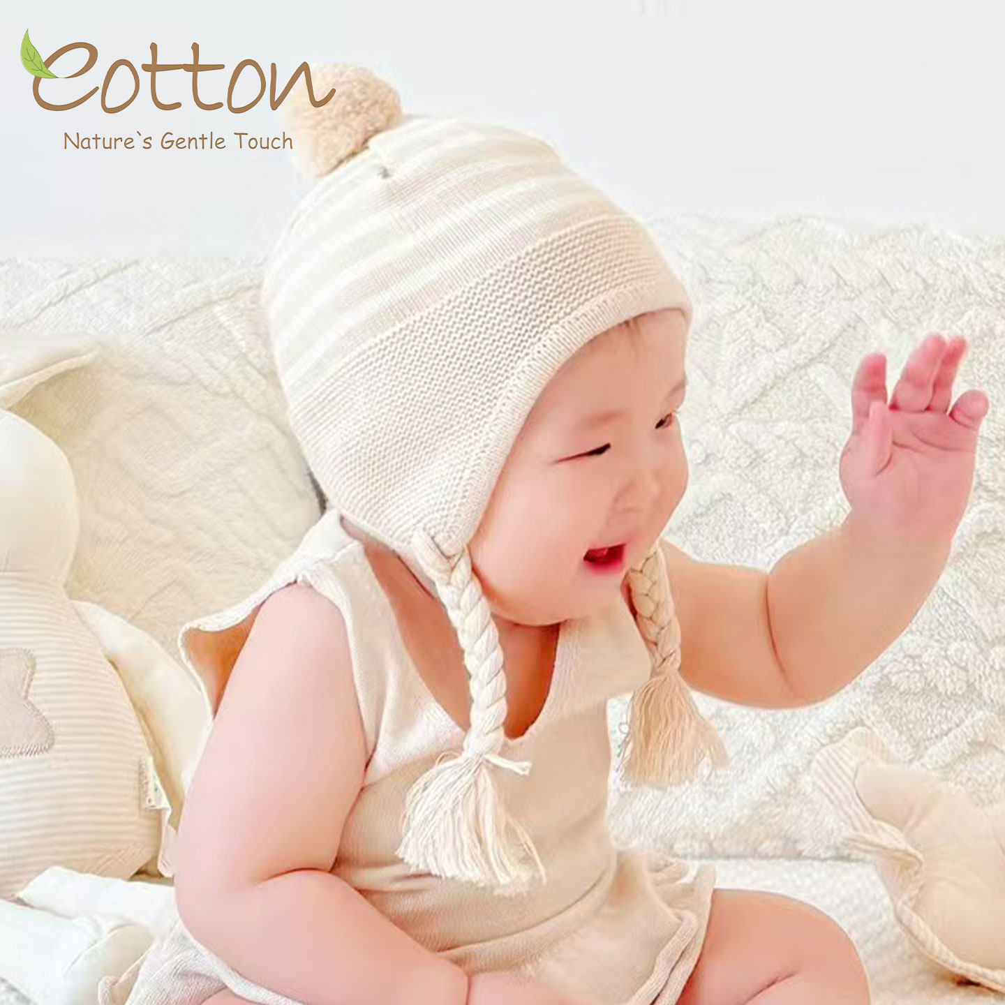 eotton婴儿针织毛线帽子秋冬保暖