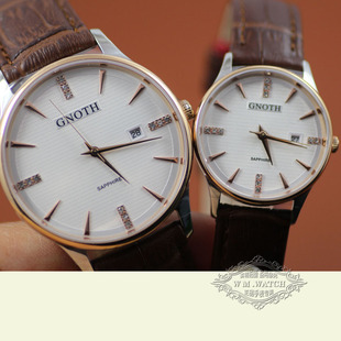 新款格诺手表女式石英女表皮带防水男表情侣表6053日历全国联保