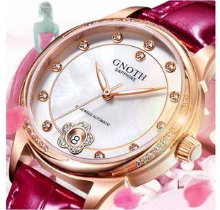 格诺手表8092皮带全自动机械防水时尚镶钻女表夜光指针蓝宝石表镜