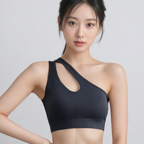 镂空斜肩运动内衣女防震跑步