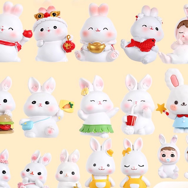 小兔子蛋糕装饰摆件 中式田园风小兔子兔宝宝周岁满月百天生日款