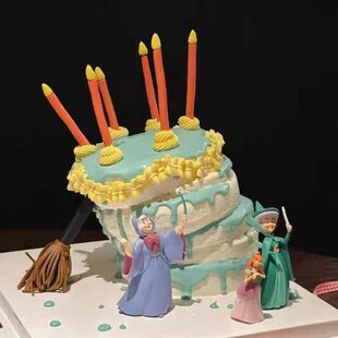童话故事仙女教母蛋糕装饰摆件软陶扫把蜡烛插件歪歪生日烘焙装扮