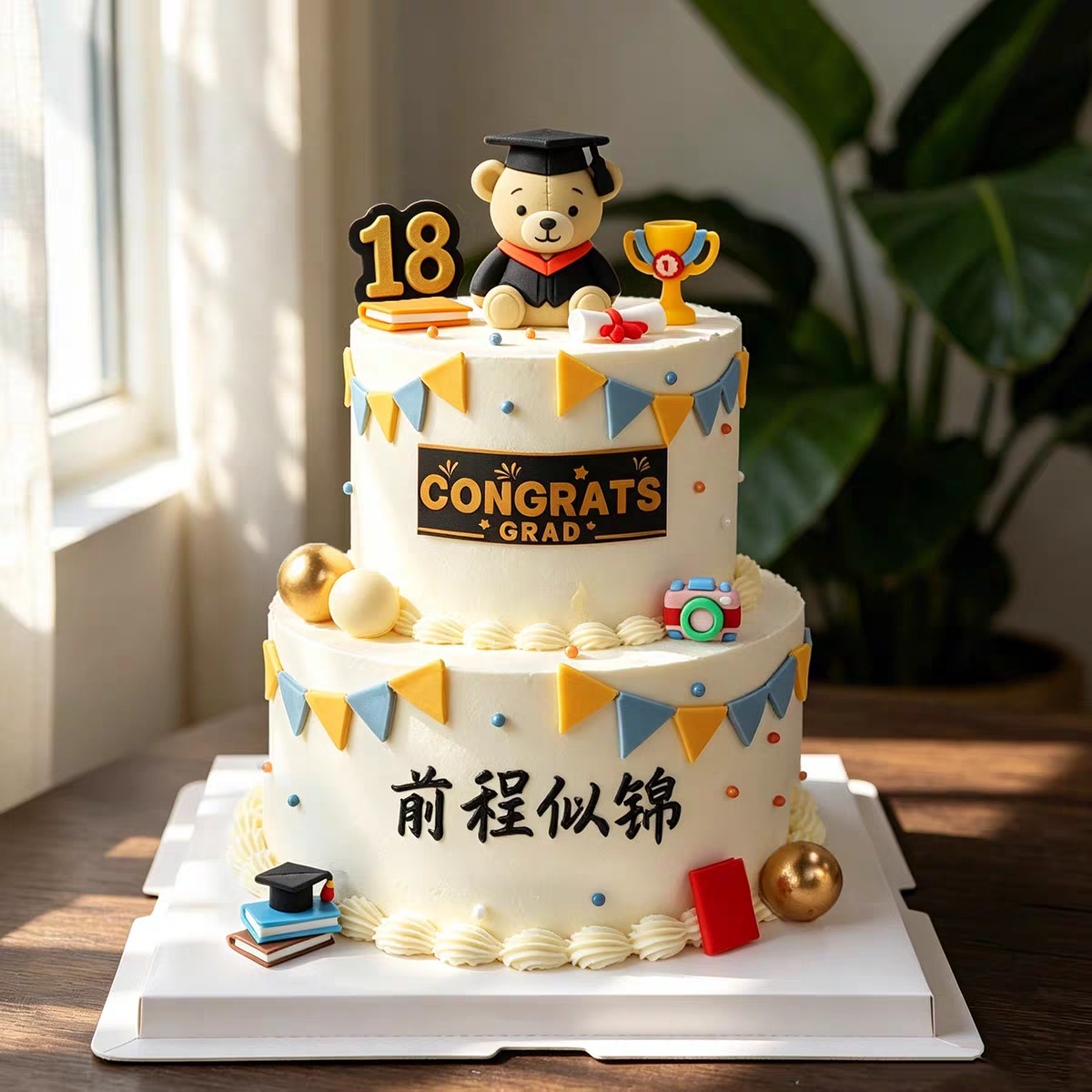 网红毕业快乐烘焙蛋糕装饰摆件可爱博士帽小熊奖杯学士帽书卷插件