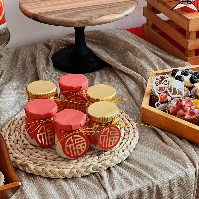 祝寿红色中国风福字布丁瓶装饰