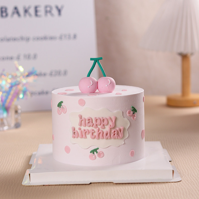 网红ins韩系粉色樱桃软陶生日蛋糕装饰车厘子摆件小仙女甜品摆件