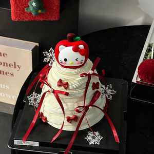 网红圣诞节红色苹果kitty猫摆件装扮插件kt猫许愿树蛋糕装饰摆件