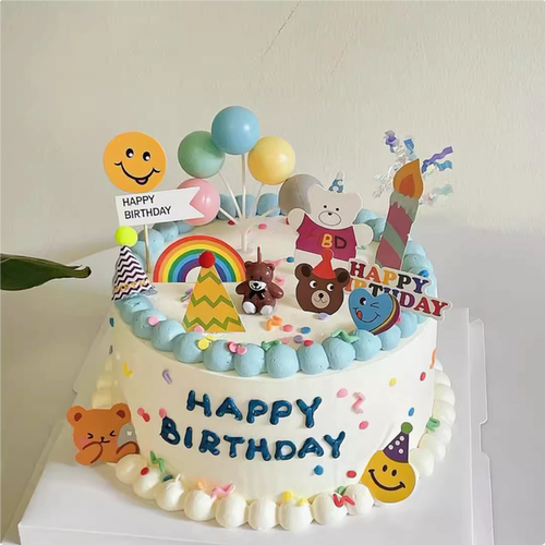 小熊蜡烛ins网红复古韩式生日星之卡比爱心气球蛋糕装饰摆件插牌