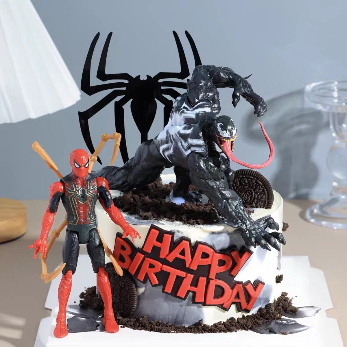 炫酷蜘蛛侠蜘蛛人毒液男孩生日蛋糕装饰摆件儿童生日派对烘焙摆件