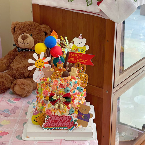 小熊生日蛋糕装饰插牌