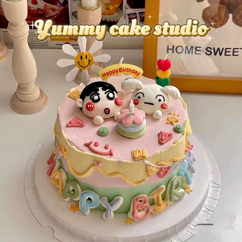 网红甜品烘焙生日蛋糕装饰软陶可爱卡通动漫小新小白花儿小狗插件