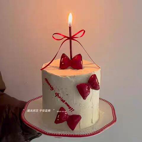 网红圣诞节红色蝴蝶结女神生日蛋糕装饰 小仙女节日蜡烛装扮插件