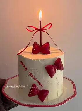网红圣诞节红色蝴蝶结女神生日蛋糕装饰 小仙女节日蜡烛装扮插件