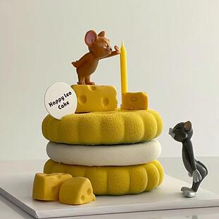 卡通可爱小老鼠和猫奶酪芝士小老鼠蛋糕装饰摆件夹心饼干烘焙模具