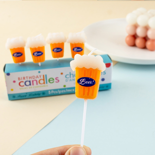 ins韩国风小清新黄色啤酒瓶生日派对装饰蜡烛四季男士烘焙用品款