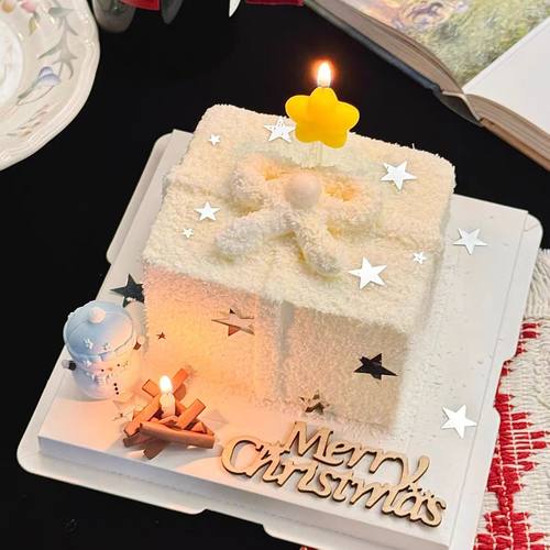 2026圣诞节木质圣诞快乐亮片五角星星星装扮小雪人蛋糕装饰摆件