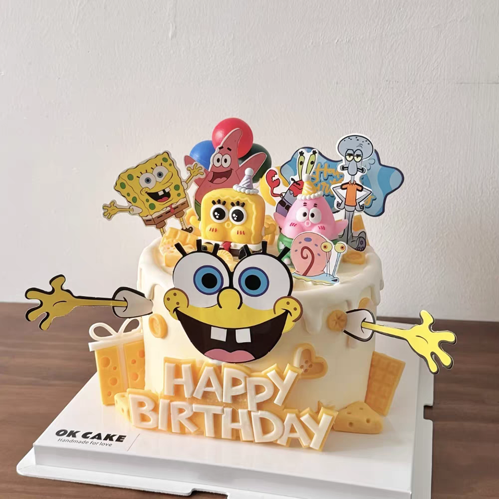 包邮网红海绵宝贝大星蟹老板儿童生日卡通插件烘焙蛋糕装饰摆件