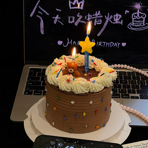 韩系ins风 小熊蜡烛生日蛋糕烘焙插件五角星气球火苗蜡烛蛋糕装饰