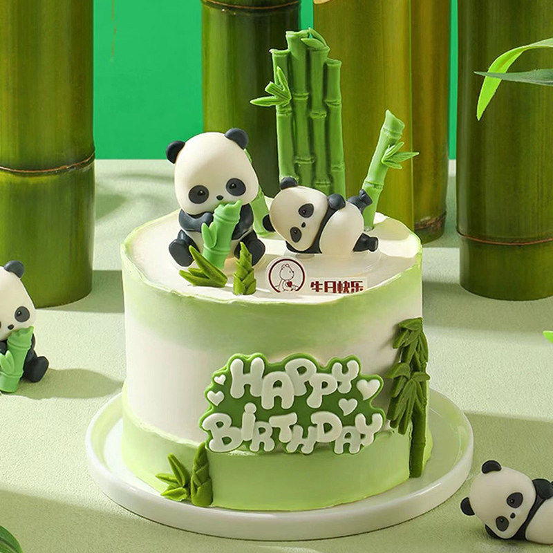 网红森系可爱卡通熊猫生日蛋糕装饰摆件竹子竹笋竹叶翻糖硅胶模具
