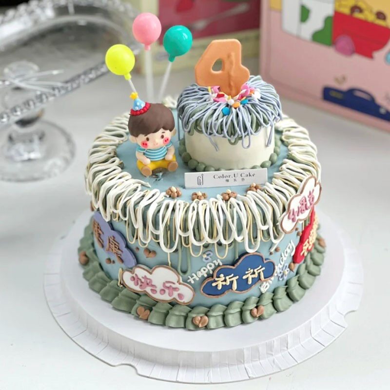 复古卡通可爱小男孩宝贝儿童周岁生日蛋糕满月百天呆萌男孩装饰款