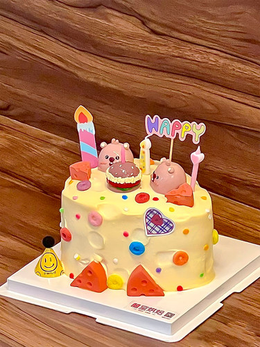 河狸汉堡生日蜡烛蛋糕装饰