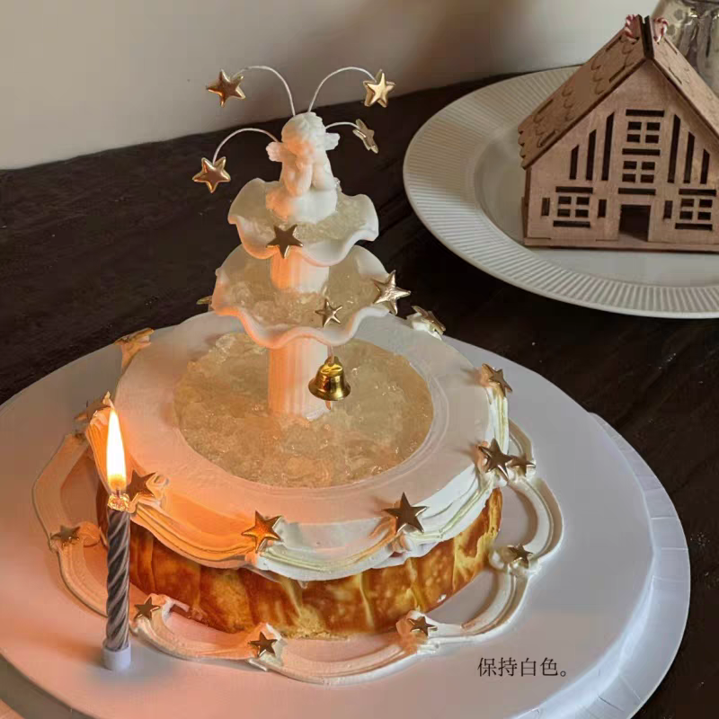 网红许愿池巴斯克复古罗马柱天使女神生日甜品插件蛋糕装饰摆件