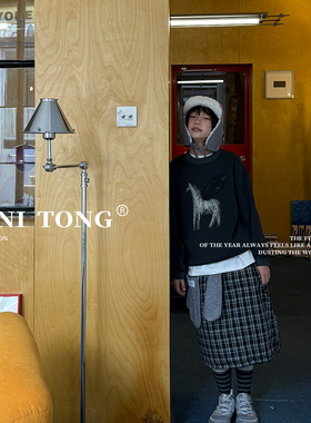 NONI 蜡笔画小飞马卫衣(/双面穿绗薄棉半裙(黑/格子)