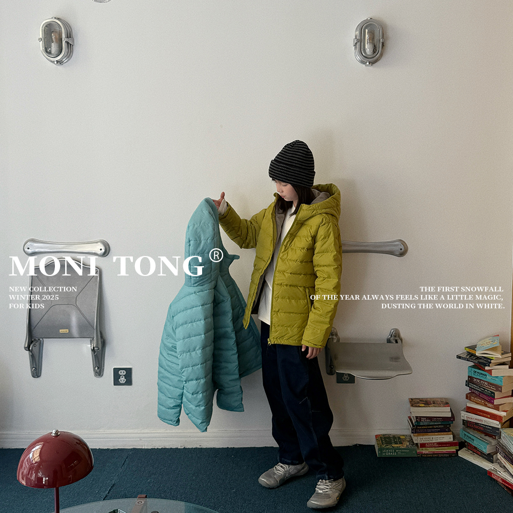 MONI 2色亮色系运动戴帽防泼水羽绒服 90%白鸭绒