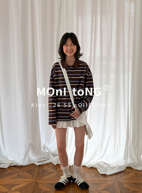 MONI 2色日系条纹POLO衫T恤/甜美多层次花边蛋糕短裙(含打底短裤)