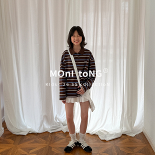 含打底短裤 MONI 甜美多层次花边蛋糕短裙 T恤 2色日系条纹POLO衫