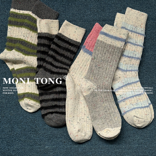 MONI 羊毛点子纱条纹撞色毛绒保暖中筒堆堆袜