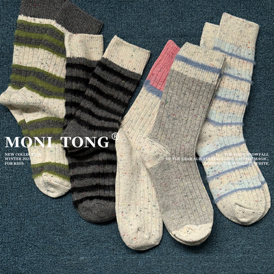MONI 羊毛点子纱条纹撞色毛绒保暖中筒堆堆袜