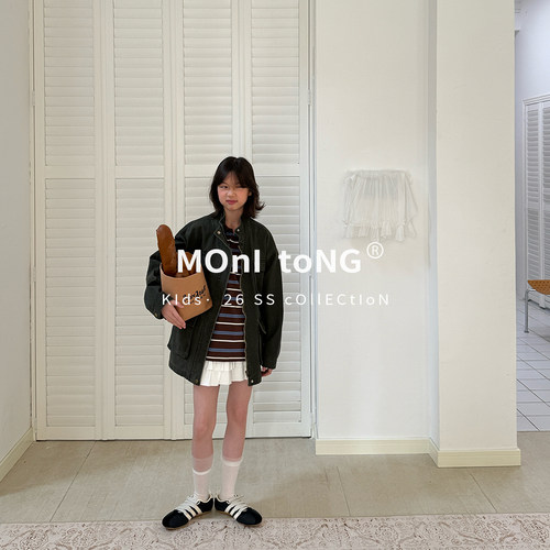 MONI 水洗棉多口袋军绿的立领中长款风衣夹克外套 中性款