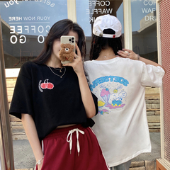 Real price ~ Korean loose short sleeve front and back printed cherry ice cream T-shirt short sleeve top