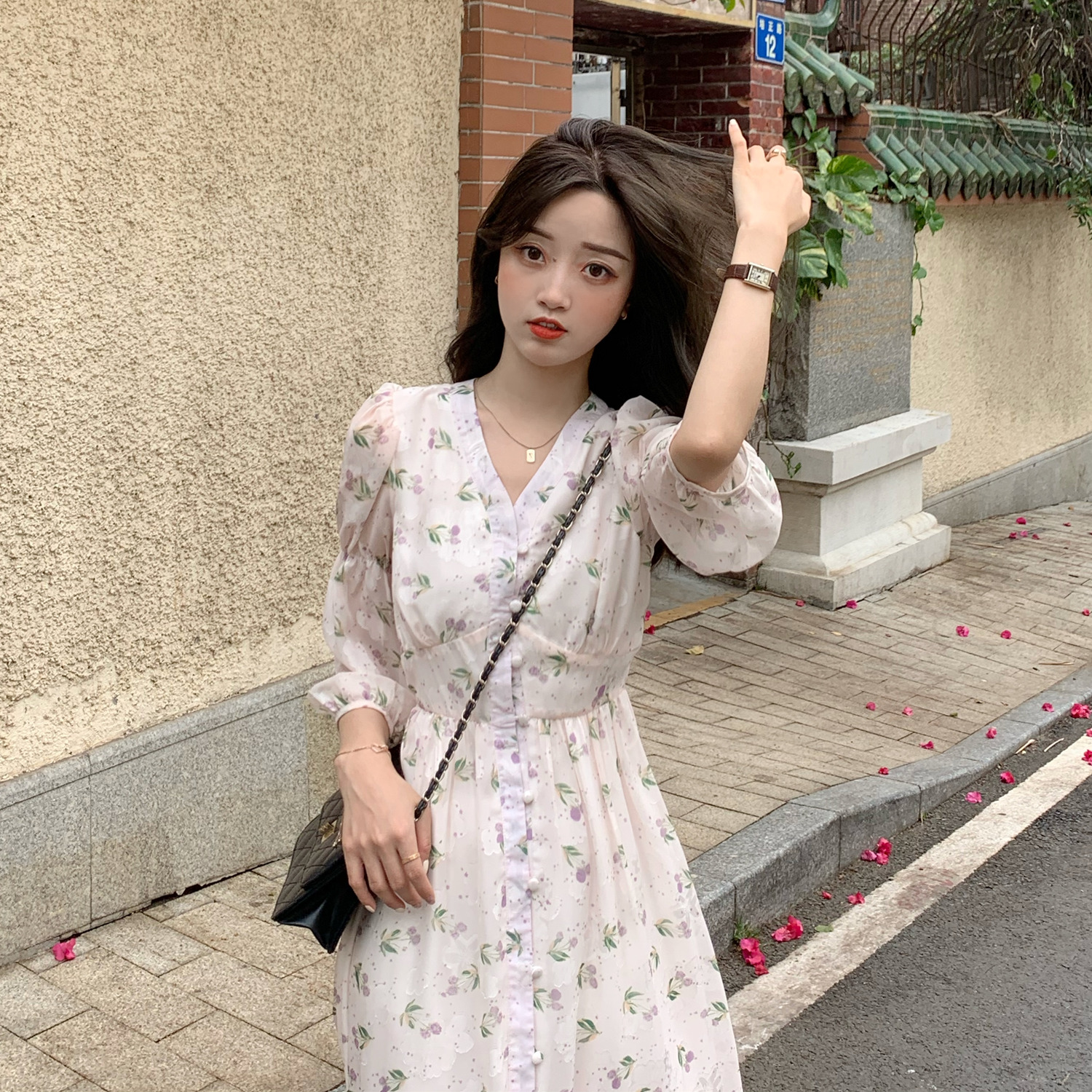 Real price fairy gentle Floral Chiffon Dress