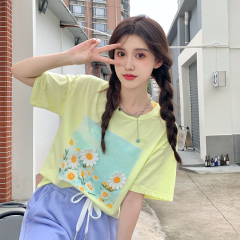 Real price loose design Short Sleeve T-Shirt women's three dimensional flower embroidery niche top fashion