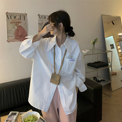 Real shot real price Korean loose front and back smiling face printed long sleeve shirt women's spring cotton shirt