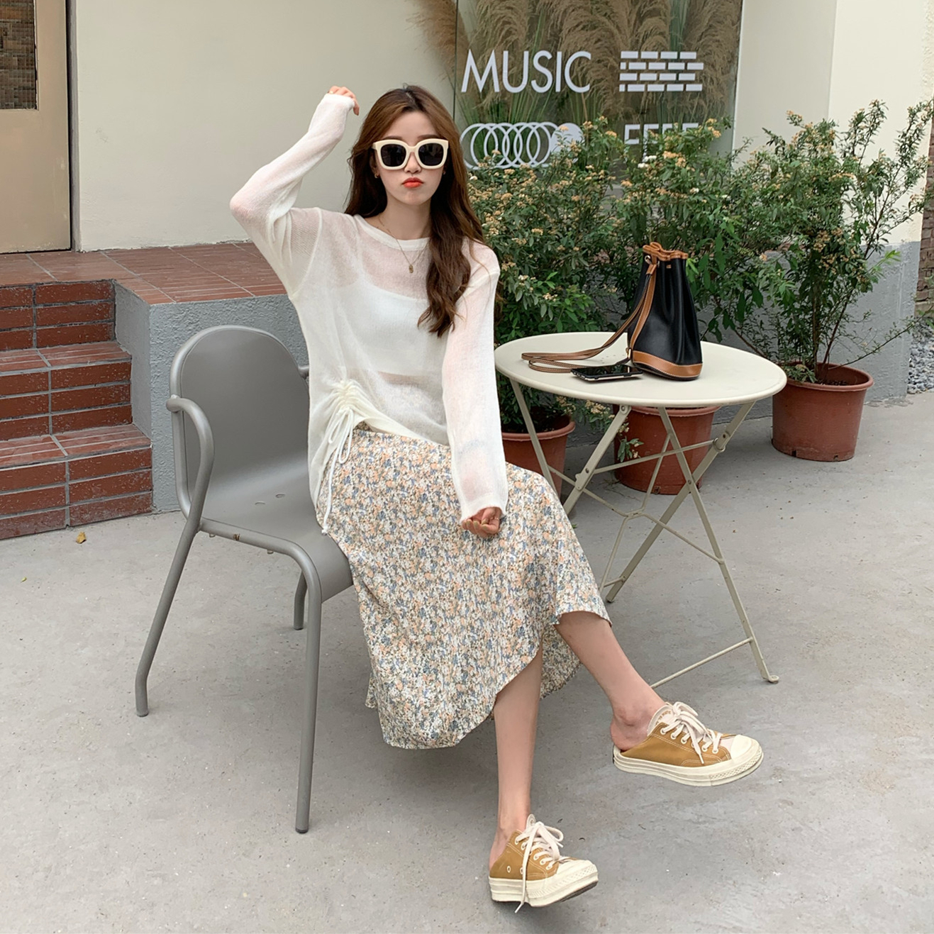 Real auction real price drawstring thin inner cover sweater floral skirt summer sunscreen suit