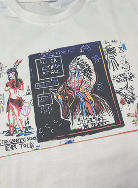 80S老式美国西部印第安骷髅图案男女款短袖T恤复古圆领vintageTEE