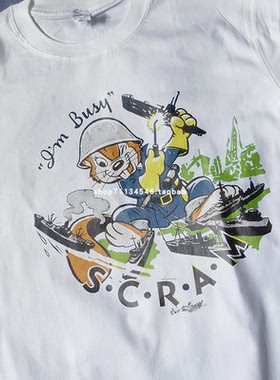 军事风US二战复古卡通印花PIN UP军舰米军圆领夏装男短袖WW2T恤男