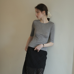 天丝羊毛薄款 夏新款 中袖 打底衫 正肩内搭上衣 T恤女百搭修身 春也白