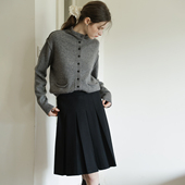 秋冬羊毛混纺黑色百搭毛呢半身裙女复古高腰高智感a字裙百褶中裙