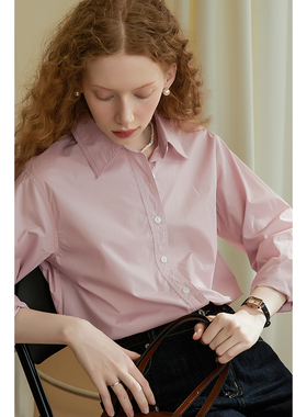 春也白通勤宽松纯色正肩衬衫女2026春新款温柔风气质长袖叠穿衬衣