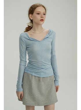 春也白 纯色圆领天丝羊毛小翻领长袖防晒t恤女夏薄款百搭显瘦上衣